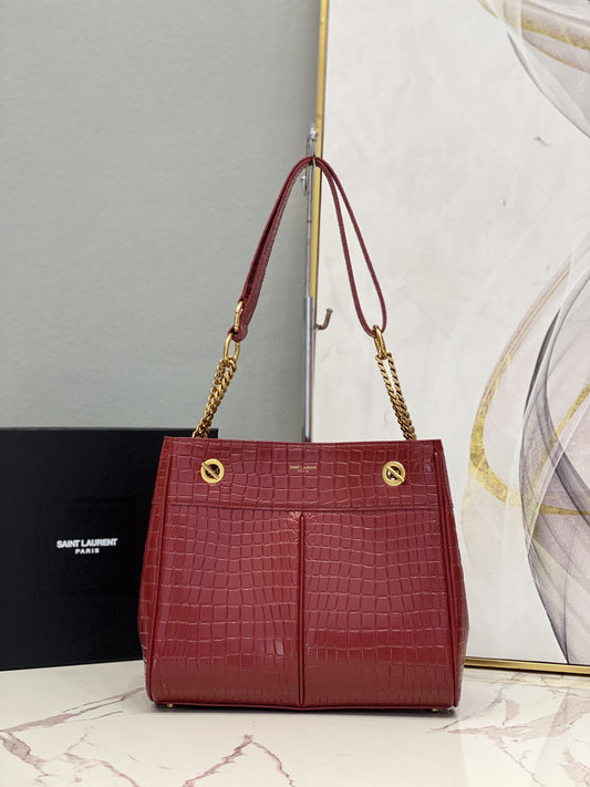 YSSL Claude-Effect Tote Bag Red For Women 11in/28cm YSL 64028116J0W