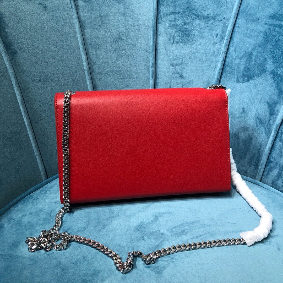 YSSL Kate Medium Chain Bag With Tassel In Grain De Poudre Red For Women 9.4in/24cm YSL