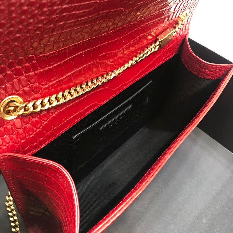 YSSL Kate Medium Chain Bag With Tassel In Embossed Crocodile Red For Women 9.4in/24cm YSL