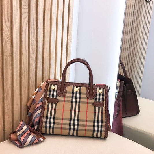 BB Mini Vintage Check Two-handle Title Bag Archive Beige For Women, Bags 10.2in/26cm 80252671