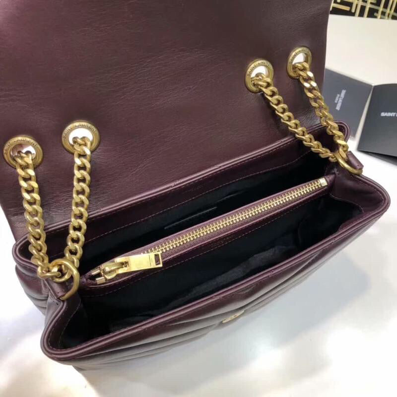 YSSL Loulou Small Chain Bag In Matelassé "Y" Burgundy For Women 9.8in/23cm YSL 494699DV7276475