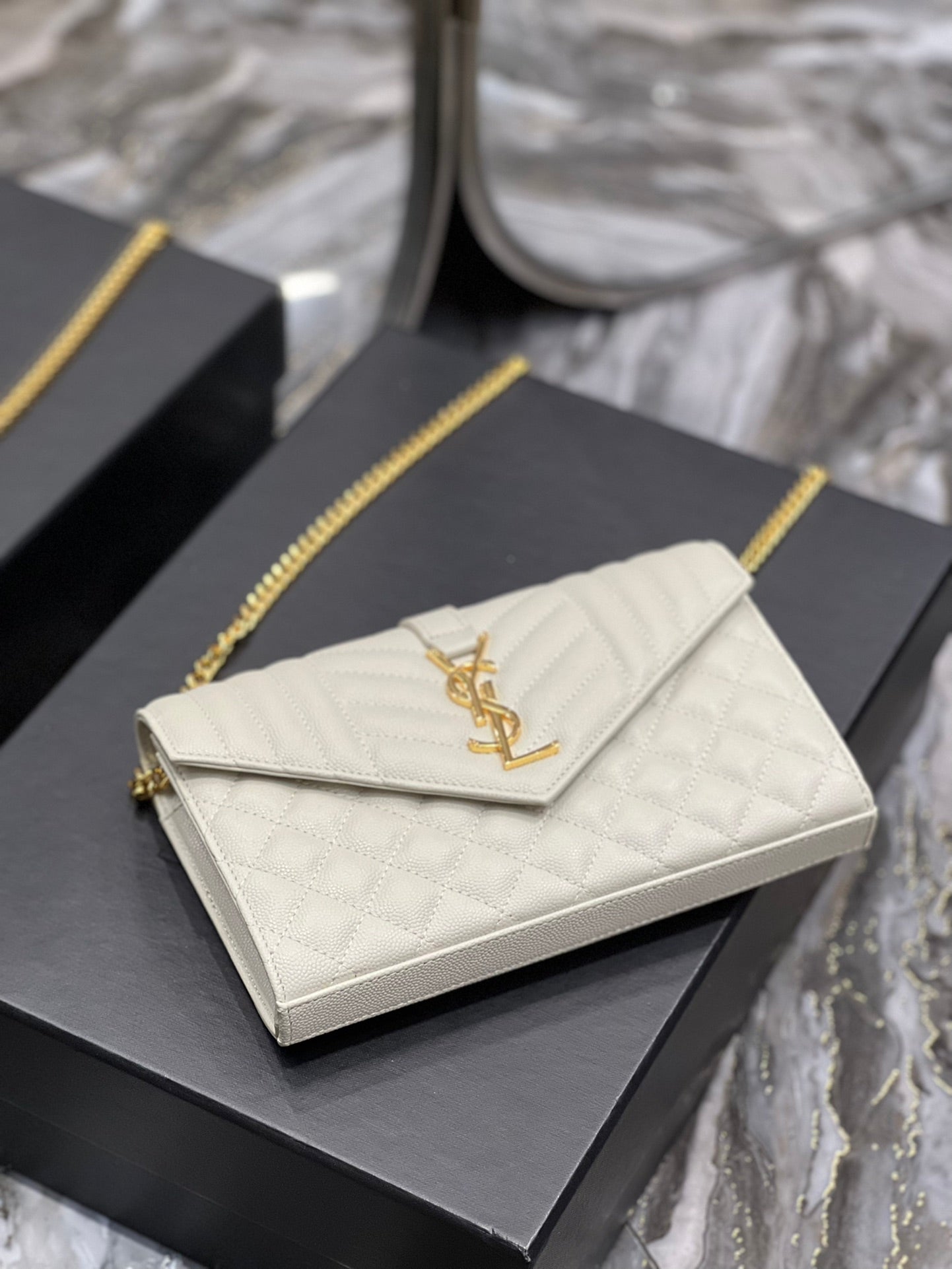 YSSL Envelope Small Chain Bag White For Women, Women&#8217;s Bags 8.6in/22cm YSL