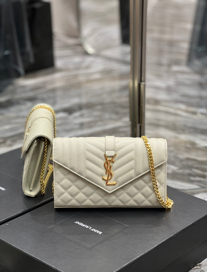 YSSL Envelope Small Chain Bag White For Women, Women&#8217;s Bags 8.6in/22cm YSL