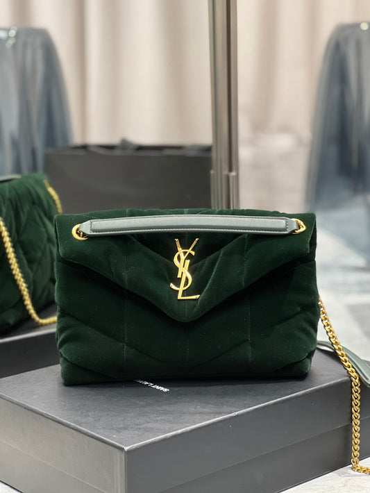 YSSL Puffer Small Chain Bag Dark Green For Women, Women&#8217;s Bags 11.4in/29cm YSL‎